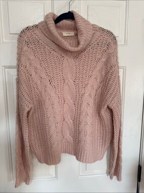 Dusty Pink Cable Knit Cowl Sweater